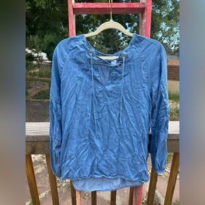 Denim Victorian style lace up top